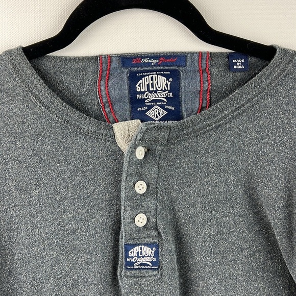 Superdry Men's Grey Long Sleeve Henley Top - Picture 2 of 11